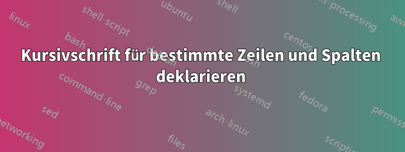 Kursivschrift für bestimmte Zeilen und Spalten deklarieren