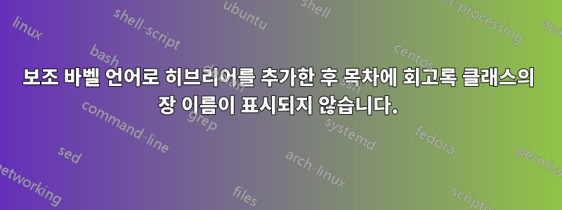 보조 바벨 언어로 히브리어를 추가한 후 목차에 회고록 클래스의 장 이름이 표시되지 않습니다.