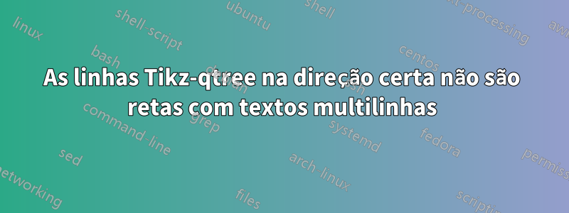 As linhas Tikz-qtree na direção certa não são retas com textos multilinhas