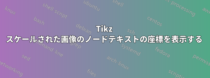 Tikz スケールされた画像のノードテキストの座標を表示する