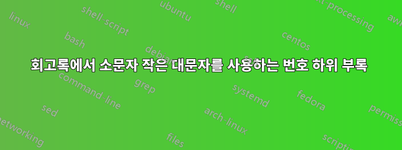 회고록에서 소문자 작은 대문자를 사용하는 번호 하위 부록