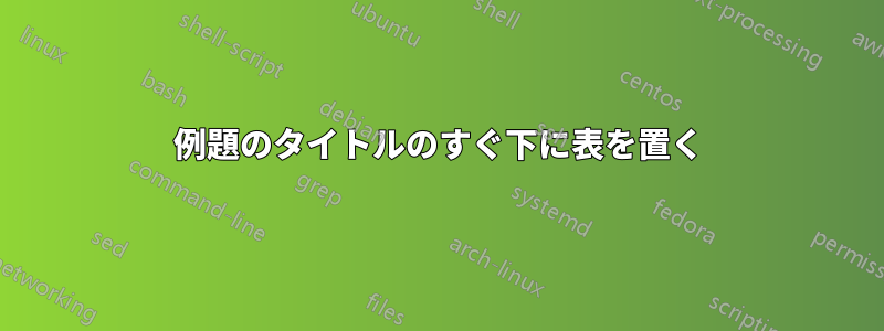 例題のタイトルのすぐ下に表を置く