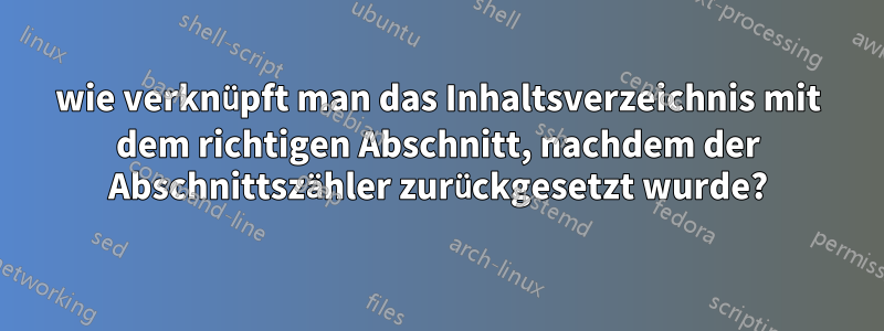 wie verknüpft man das Inhaltsverzeichnis mit dem richtigen Abschnitt, nachdem der Abschnittszähler zurückgesetzt wurde?