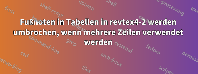 Fußnoten in Tabellen in revtex4-2 werden umbrochen, wenn mehrere Zeilen verwendet werden