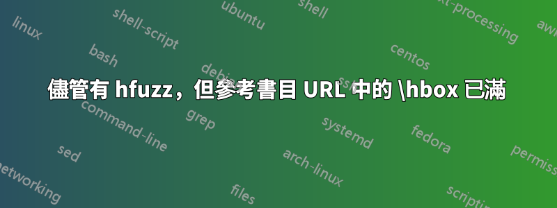 儘管有 hfuzz，但參考書目 URL 中的 \hbox 已滿