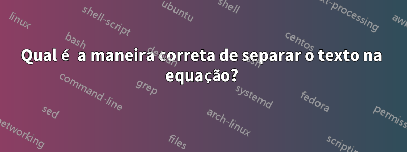 Qual é a maneira correta de separar o texto na equação?