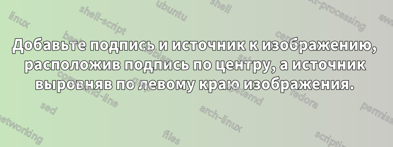 Добавьте подпись и источник к изображению, расположив подпись по центру, а источник выровняв по левому краю изображения.