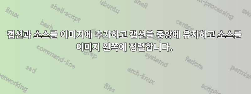 캡션과 소스를 이미지에 추가하고 캡션을 중앙에 유지하고 소스를 이미지 왼쪽에 정렬합니다.