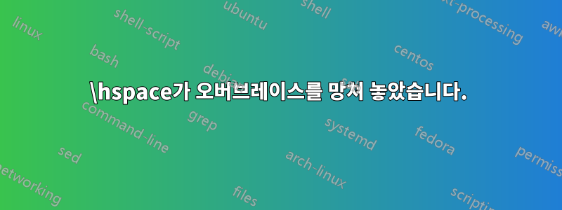 \hspace가 오버브레이스를 망쳐 놓았습니다.