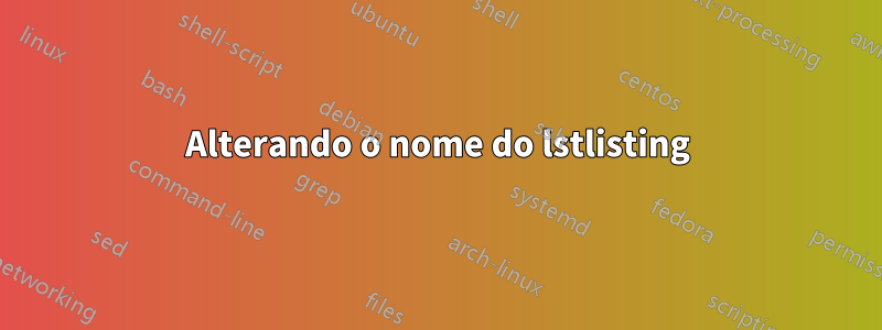 Alterando o nome do lstlisting