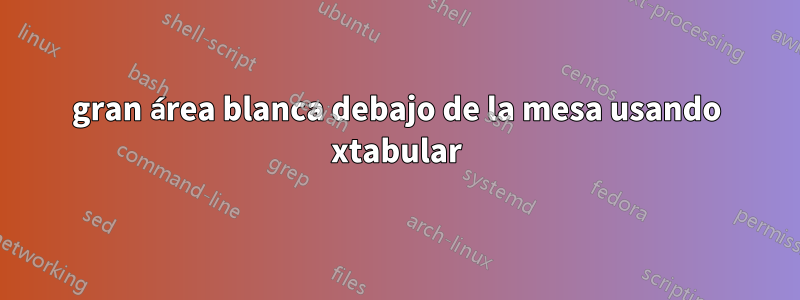 gran área blanca debajo de la mesa usando xtabular