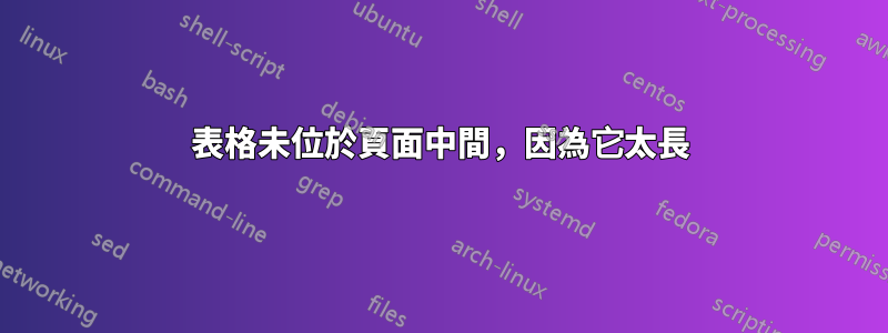 表格未位於頁面中間，因為它太長