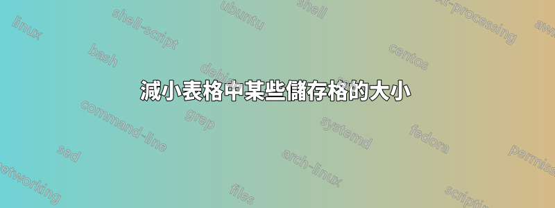 減小表格中某些儲存格的大小