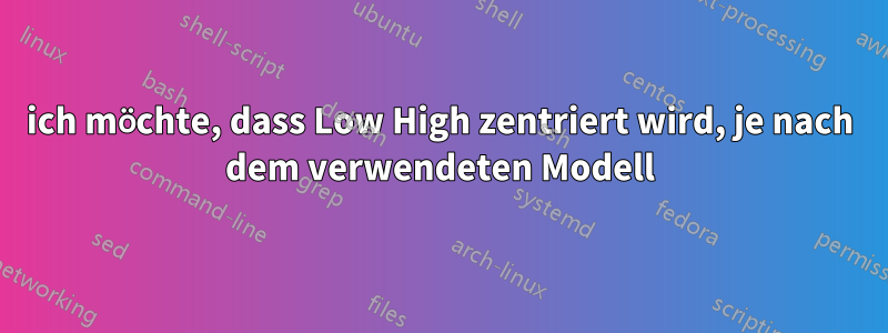 ich möchte, dass Low High zentriert wird, je nach dem verwendeten Modell