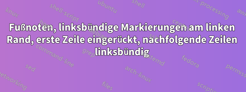 Fußnoten, linksbündige Markierungen am linken Rand, erste Zeile eingerückt, nachfolgende Zeilen linksbündig