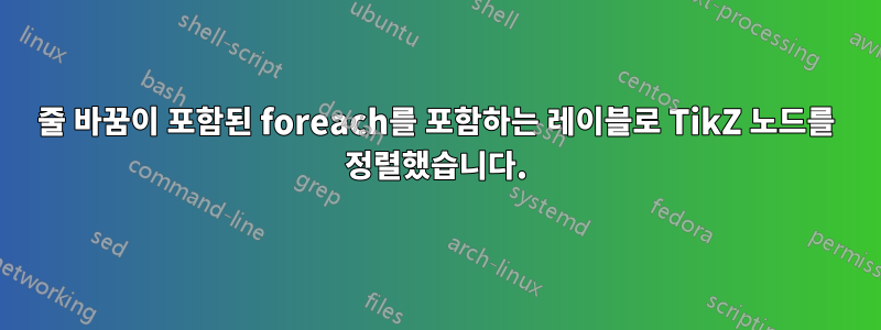 줄 바꿈이 포함된 foreach를 포함하는 레이블로 TikZ 노드를 정렬했습니다.