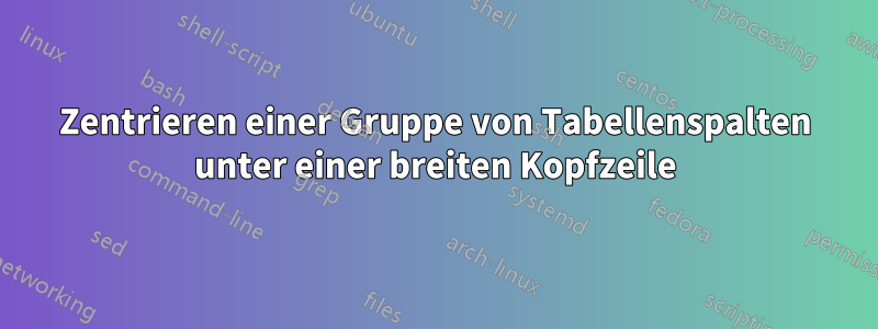 Zentrieren einer Gruppe von Tabellenspalten unter einer breiten Kopfzeile