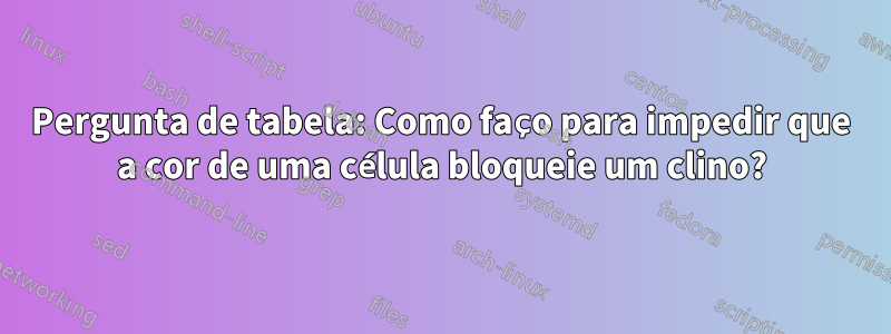 Pergunta de tabela: Como faço para impedir que a cor de uma célula bloqueie um clino?