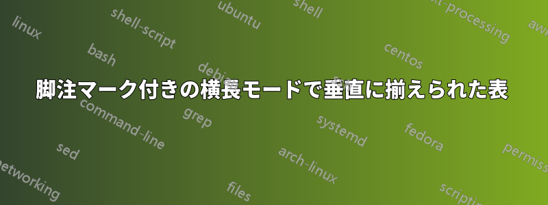 脚注マーク付きの横長モードで垂直に揃えられた表