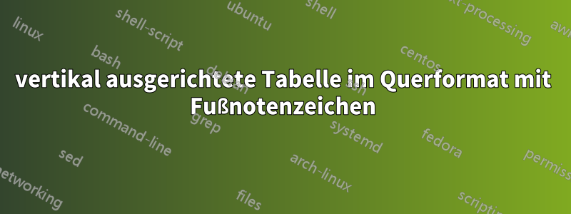 vertikal ausgerichtete Tabelle im Querformat mit Fußnotenzeichen