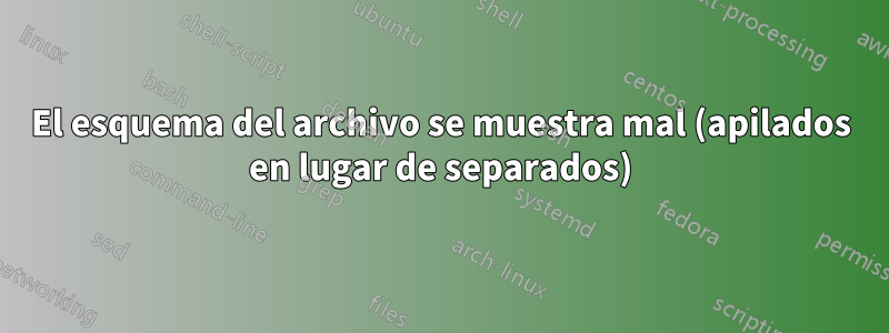 El esquema del archivo se muestra mal (apilados en lugar de separados)