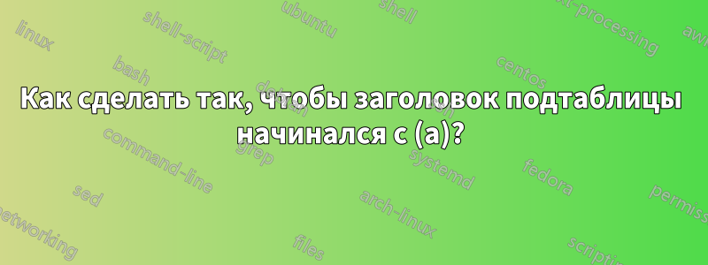 Как сделать так, чтобы заголовок подтаблицы начинался с (a)?