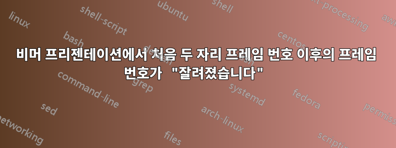 비머 프리젠테이션에서 처음 두 자리 프레임 번호 이후의 프레임 번호가 "잘려졌습니다"