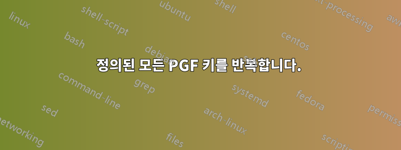 정의된 모든 PGF 키를 반복합니다.