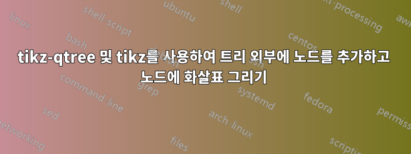 tikz-qtree 및 tikz를 사용하여 트리 외부에 노드를 추가하고 노드에 화살표 그리기