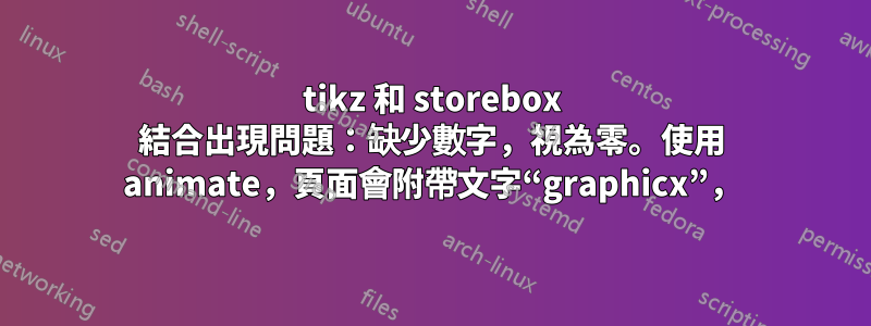 tikz 和 storebox 結合出現問題：缺少數字，視為零。使用 animate，頁面會附帶文字“graphicx”，