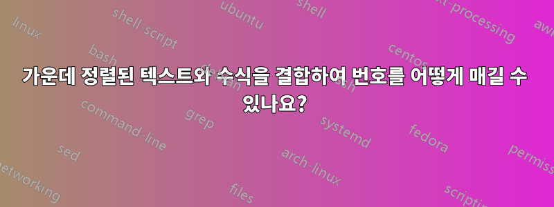 가운데 정렬된 텍스트와 수식을 결합하여 번호를 어떻게 매길 수 있나요?