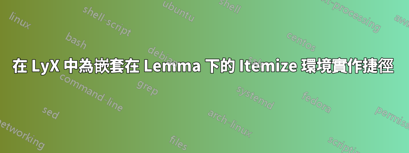 在 LyX 中為嵌套在 Lemma 下的 Itemize 環境實作捷徑