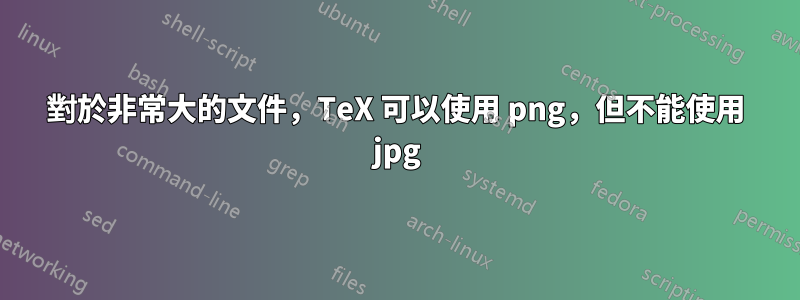 對於非常大的文件，TeX 可以使用 png，但不能使用 jpg