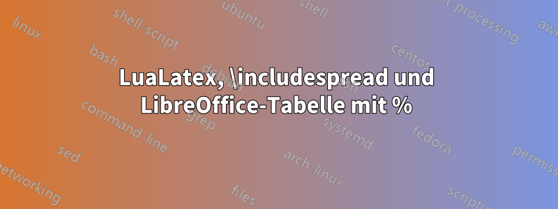 LuaLatex, \includespread und LibreOffice-Tabelle mit %