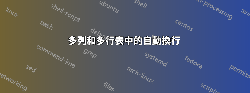 多列和多行表中的自動換行