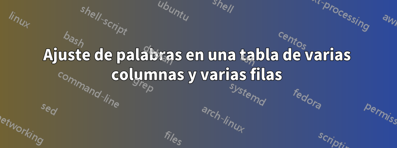 Ajuste de palabras en una tabla de varias columnas y varias filas