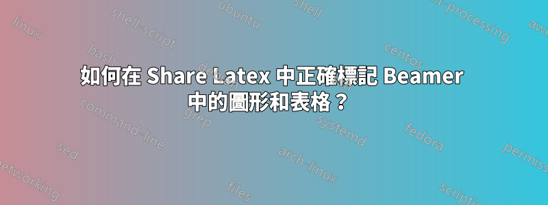 如何在 Share Latex 中正確標記 Beamer 中的圖形和表格？ 