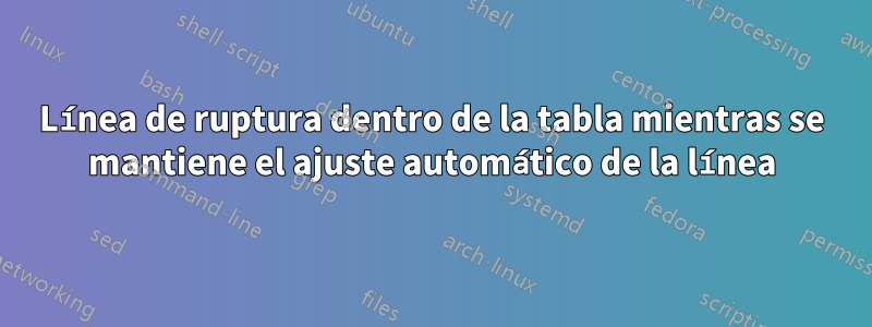 Línea de ruptura dentro de la tabla mientras se mantiene el ajuste automático de la línea