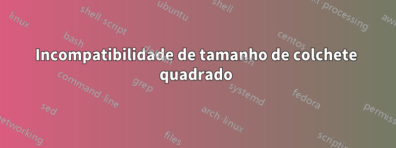 Incompatibilidade de tamanho de colchete quadrado