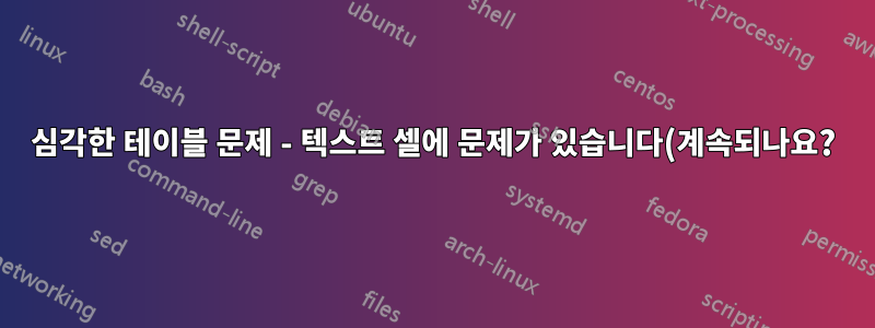 심각한 테이블 문제 - 텍스트 셀에 문제가 있습니다(계속되나요?).