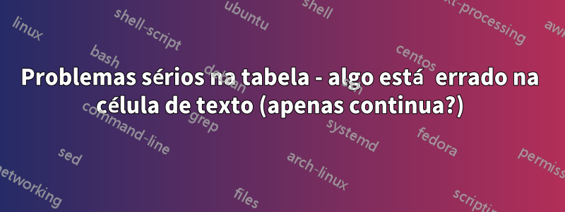 Problemas sérios na tabela - algo está errado na célula de texto (apenas continua?)