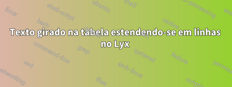 Texto girado na tabela estendendo-se em linhas no Lyx