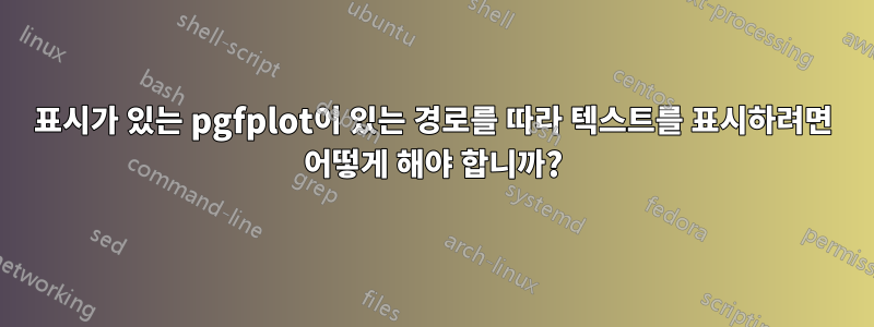 표시가 있는 pgfplot이 있는 경로를 따라 텍스트를 표시하려면 어떻게 해야 합니까?