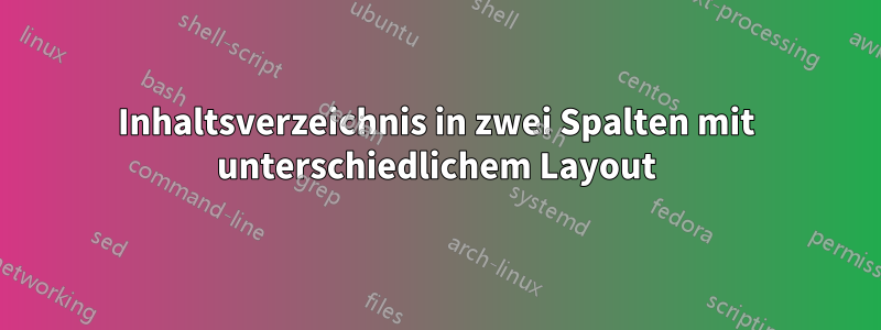 Inhaltsverzeichnis in zwei Spalten mit unterschiedlichem Layout