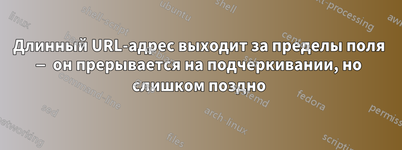 Длинный URL-адрес выходит за пределы поля — он прерывается на подчеркивании, но слишком поздно