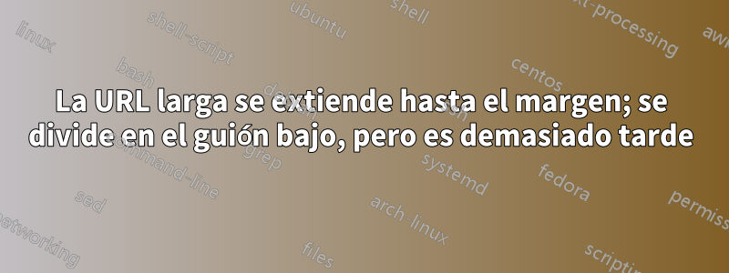 La URL larga se extiende hasta el margen; se divide en el guión bajo, pero es demasiado tarde