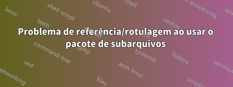 Problema de referência/rotulagem ao usar o pacote de subarquivos