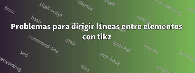 Problemas para dirigir líneas entre elementos con tikz