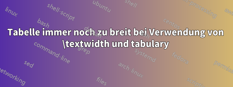 Tabelle immer noch zu breit bei Verwendung von \textwidth und tabulary