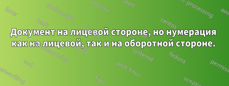 Документ на лицевой стороне, но нумерация как на лицевой, так и на оборотной стороне.